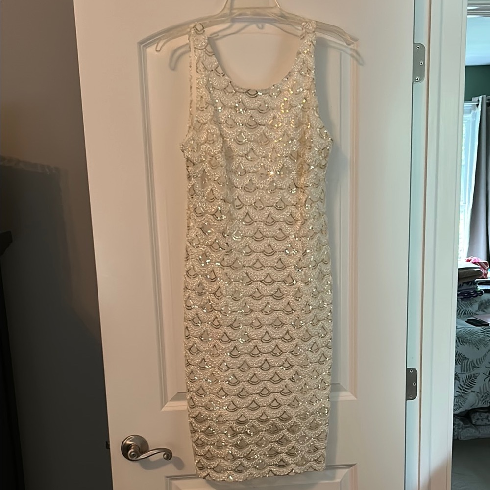 SD Collection White Sheath Midi Dress Sleeveless Scoop Neck